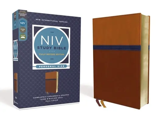 NIV Study Bible, Fully Revised Edition, Personal Size, Leathersoft, Brown/Blue, Red Letter, Comfort Print (NIV Tanulmányi Biblia, Teljesen átdolgozott kiadás, személyes méret, bőrpuha, barna/kék, piros betűs) - NIV Study Bible, Fully Revised Edition, Personal Size, Leathersoft, Brown/Blue, Red Letter, Comfort Print