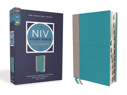 NIV Study Bible, Fully Revised Edition, Leathersoft, Teal/Gray, Red Letter, Thumb Indexed, Comfort Print (NIV Tanulmányi Biblia, Teljesen átdolgozott kiadás) - NIV Study Bible, Fully Revised Edition, Leathersoft, Teal/Gray, Red Letter, Thumb Indexed, Comfort Print