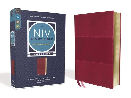 NIV Study Bible, Fully Revised Edition, Large Print, Leathersoft, Burgundy, Red Letter, Comfort Print (NIV Tanulmányi Biblia, Teljesen átdolgozott kiadás, nagyméretű nyomtatás) - NIV Study Bible, Fully Revised Edition, Large Print, Leathersoft, Burgundy, Red Letter, Comfort Print