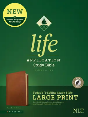 NLT Life Application Study Bible, harmadik kiadás, nagyméretű nyomtatott Biblia (vörös betűs, valódi bőr, barna, indexelve) - NLT Life Application Study Bible, Third Edition, Large Print (Red Letter, Genuine Leather, Brown, Indexed)