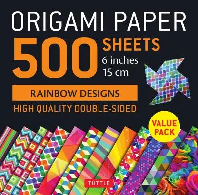 Origami papír 500 lap Rainbow Patterns 6 (15 CM): Tuttle Origami Paper: Kiváló minőségű kétoldalas origami lapok 12 különböző mintával nyomtatva - Origami Paper 500 Sheets Rainbow Patterns 6 (15 CM): Tuttle Origami Paper: High-Quality Double-Sided Origami Sheets Printed with 12 Different Designs