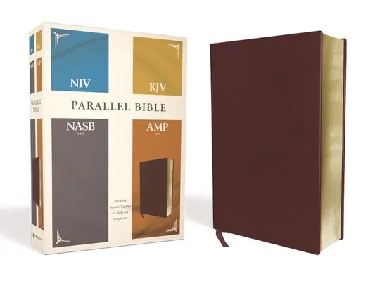 Niv, Kjv, Nasb, Amplified, Parallel Bible, Bonded Leather, Burgundy: Négy bibliaváltozat együtt a tanulmányozáshoz és összehasonlításhoz. - Niv, Kjv, Nasb, Amplified, Parallel Bible, Bonded Leather, Burgundy: Four Bible Versions Together for Study and Comparison