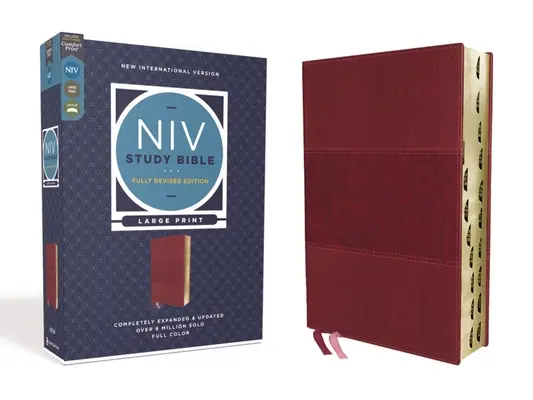 NIV Study Bible, Fully Revised Edition, Large Print, Leathersoft, Burgundy, Red Letter, Thumb Indexed, Comfort Print (NIV Tanulmányi Biblia, Teljesen átdolgozott kiadás, nagyméretű nyomtatás) - NIV Study Bible, Fully Revised Edition, Large Print, Leathersoft, Burgundy, Red Letter, Thumb Indexed, Comfort Print