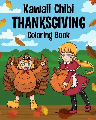 Kawaii Chibi Hálaadás Színezőkönyv gyerekeknek és felnőtteknek - Kawaii Chibi Thanksgiving Coloring Book for Kids and Adults