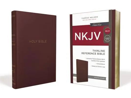 NKJV, Vékonyvonalas referencia Biblia, Bőrmintás, Burgundi, Vörös betűs kiadás, Comfort Print - NKJV, Thinline Reference Bible, Leather-Look, Burgundy, Red Letter Edition, Comfort Print