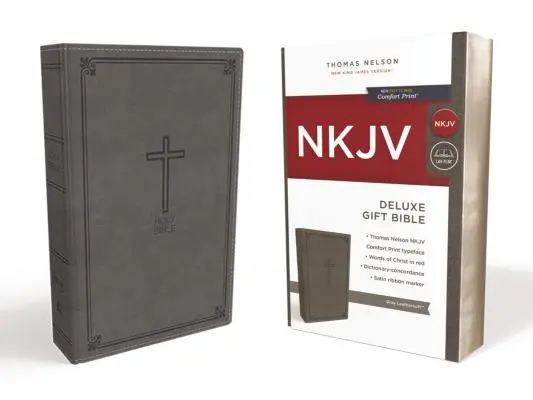 NKJV, Deluxe ajándék Biblia, műbőr, szürke, piros betűs kiadás - NKJV, Deluxe Gift Bible, Imitation Leather, Gray, Red Letter Edition