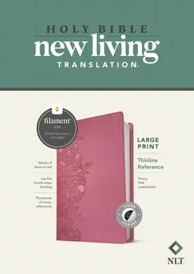 NLT Large Print Thinline Reference Bible, Filament Enabled Edition (Piros betűs, Leatherlike, Peony Pink, Indexelt) - NLT Large Print Thinline Reference Bible, Filament Enabled Edition (Red Letter, Leatherlike, Peony Pink, Indexed)