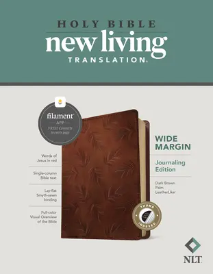 NLT Wide Margin Bible, Filament Enabled Edition (Piros betűs, Leatherlike, Sötétbarna tenyér, Indexelt) - NLT Wide Margin Bible, Filament Enabled Edition (Red Letter, Leatherlike, Dark Brown Palm, Indexed)