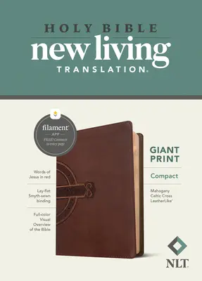 NLT Compact Giant Print Bible, Filament Enabled Edition (Red Letter, Leatherlike, Mahagóni kelta kereszt) - NLT Compact Giant Print Bible, Filament Enabled Edition (Red Letter, Leatherlike, Mahogany Celtic Cross)