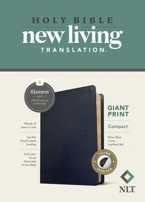 NLT Compact Giant Print Bible, Filament Enabled Edition (Piros betűs, bőrszerű, tengerészkék kereszt, indexelt) - NLT Compact Giant Print Bible, Filament Enabled Edition (Red Letter, Leatherlike, Navy Blue Cross, Indexed)