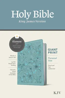 KJV Personal Size Giant Print Bible, Filament Enabled Edition (Red Letter, Leatherlike, Floral Leaf Teal)