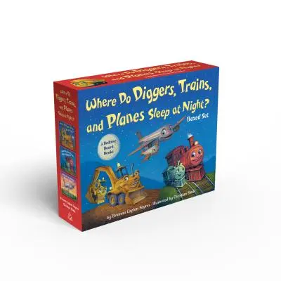 Hol alszanak éjjel az ásók, a vonatok és a repülőgépek? Board Book Boxed Set - Where Do Diggers, Trains, and Planes Sleep at Night? Board Book Boxed Set