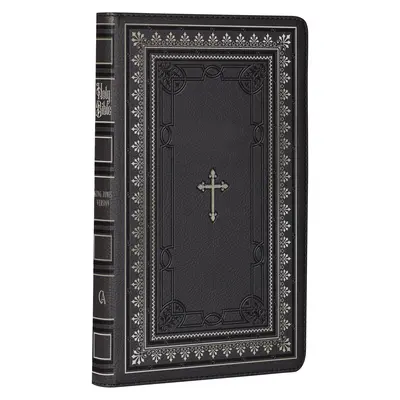 KJV Szent Biblia Standard méretű műbőr Red Letter kiadás - hüvelykujj index és szalagjelölő, King James Version, Fekete/arany kereszt - KJV Holy Bible Standard Size Faux Leather Red Letter Edition - Thumb Index & Ribbon Marker, King James Version, Black/Gold Cross