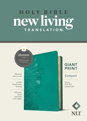 NLT Compact Giant Print Bible, Filament Enabled Edition (Piros betűs, Leatherlike, Peony Rich Teal) - NLT Compact Giant Print Bible, Filament Enabled Edition (Red Letter, Leatherlike, Peony Rich Teal)