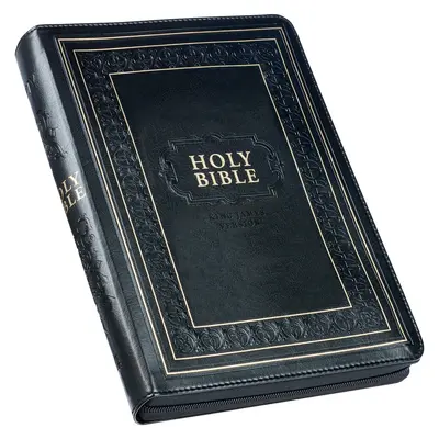 KJV Szent Biblia, óriás nyomtatású, teljes méretű műbőr, hüvelykujj indexszel és szalagjelölővel, Red Letter kiadás, King James Version, fekete, cipzáras záródással - KJV Holy Bible, Giant Print Full-Size Faux Leather W/Thumb Index & Ribbon Marker, Red Letter Edition, King James Version, Black, Zipper Closure