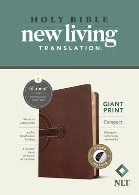 NLT Compact Giant Print Bible, Filament Enabled Edition (Red Letter, Leatherlike, Mahagóni kelta kereszt, Indexelt) - NLT Compact Giant Print Bible, Filament Enabled Edition (Red Letter, Leatherlike, Mahogany Celtic Cross, Indexed)