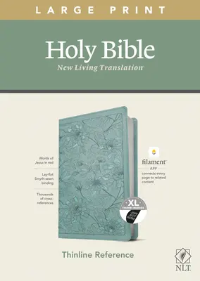 NLT Large Print Thinline Reference Bible, Filament Enabled Edition (Vörös betűs, Leatherlike, Virágos/Teal, Indexelt) - NLT Large Print Thinline Reference Bible, Filament Enabled Edition (Red Letter, Leatherlike, Floral/Teal, Indexed)