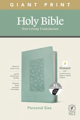 NLT Personal Size Giant Print Bible, Filament Enabled Edition (Red Letter, Leatherlike, Floral Frame Teal, Indexed)