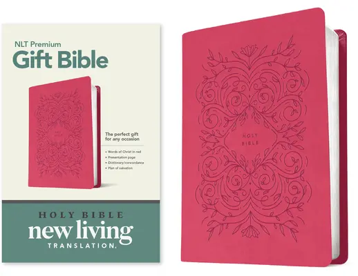 Prémium ajándék Biblia NLT (Vörös betűs, bőrhatású, nagyon bogyós rózsaszín indás) - Premium Gift Bible NLT (Red Letter, Leatherlike, Very Berry Pink Vines)