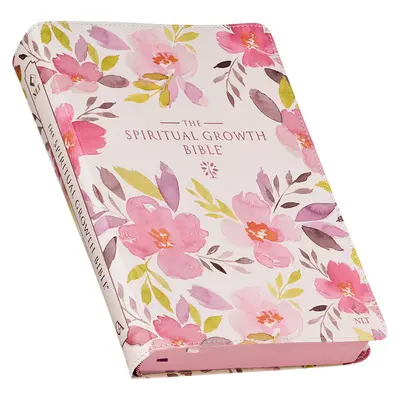 The Spiritual Growth Bible, Study Bible, NLT - New Living Translation Holy Bible, Faux Leather, Pink Purple Printed Floral, rózsaszín lila nyomtatott virágos - The Spiritual Growth Bible, Study Bible, NLT - New Living Translation Holy Bible, Faux Leather, Pink Purple Printed Floral