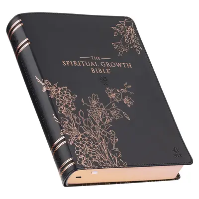 The Spiritual Growth Bible, Study Bible, NLT - New Living Translation Holy Bible, Faux Leather, Fekete rózsaarany dombornyomott virágos díszítéssel - The Spiritual Growth Bible, Study Bible, NLT - New Living Translation Holy Bible, Faux Leather, Black Rose Gold Debossed Floral