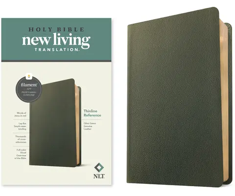 NLT Thinline Reference Bible, Filament Enabled Edition (Red Letter, Genuine Leather, Olive Green)