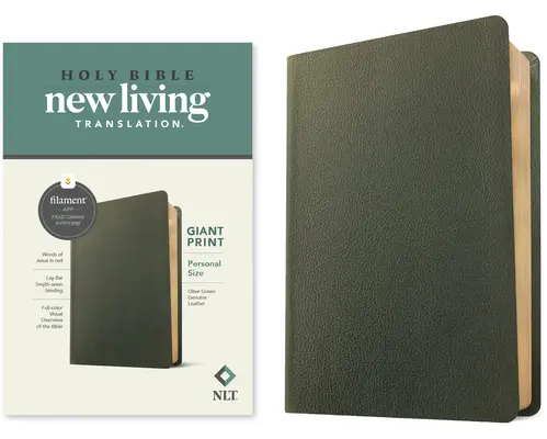 NLT Personal Size Giant Print Bible, Filament Enabled Edition (Piros betűs, valódi bőr, olajzöld) - NLT Personal Size Giant Print Bible, Filament Enabled Edition (Red Letter, Genuine Leather, Olive Green)