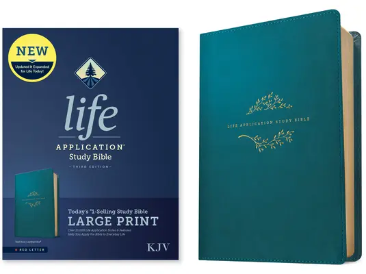 KJV Life Application Study Bible, harmadik kiadás, nagyméretű nyomtatás (Piros betűs, bőrszerű, teakék csíkos) - KJV Life Application Study Bible, Third Edition, Large Print (Red Letter, Leatherlike, Teal Blue)