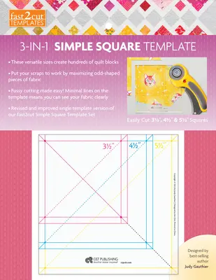 fast2cut 3-in-1 Simple Square Template - Könnyedén vágja ki a 3 1/2 ”, 4 1/2 » & 5 1/2 « négyzeteket. - fast2cut 3-in-1 Simple Square Template - Easily Cut 3 1/2 