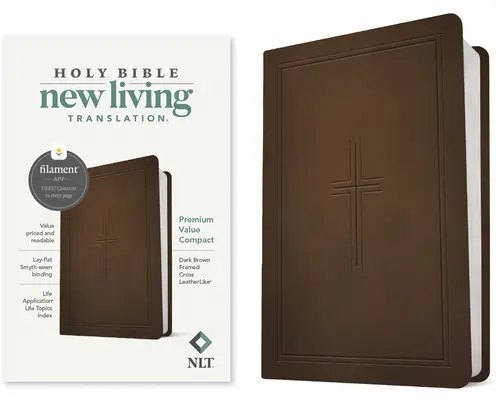 NLT Premium Value Compact Bible, Filament-Enabled Edition (Leatherlike, sötétbarna keretes kereszt) - NLT Premium Value Compact Bible, Filament-Enabled Edition (Leatherlike, Dark Brown Framed Cross)