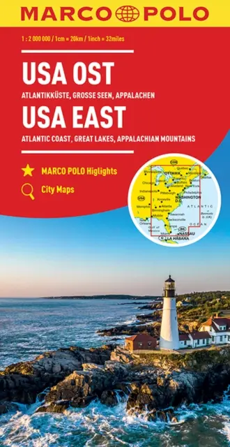 USA Kelet Marco Polo térkép - Atlanti-óceáni partvidék, Nagy-tavak és Appalache-hegység - USA East Marco Polo Map - Atlantic Coast, Great Lakes and Appalachian Mountains