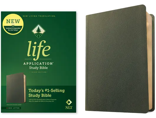 NLT Life Application Study Bible, harmadik kiadás (valódi bőr, olajzöld, piros betűs) - NLT Life Application Study Bible, Third Edition (Genuine Leather, Olive Green, Red Letter)