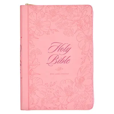 Bible KJV Holy, Thinline Large Print Faux Leather Red Letter Edition - Thumb Index & Ribbon Marker, King James Version, růžová, zapínání na zip - KJV Holy Bible, Thinline Large Print Faux Leather Red Letter Edition - Thumb Index & Ribbon Marker, King James Version, Pink, Zipper Closure
