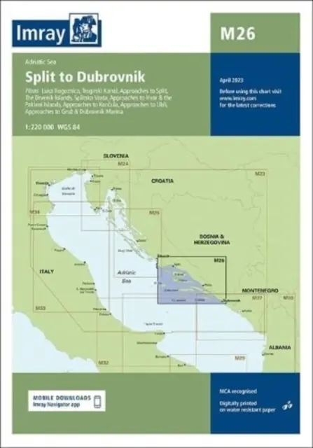 Imray M26 térkép - Split és Dubrovnik között - Imray Chart M26 - Split to Dubrovnik