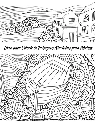 Livro para Colorir de Paisagens Marinhas pro dospělé - Livro para Colorir de Paisagens Marinhas para Adultos