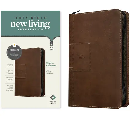 NLT Thinline Reference Zipper Bible, Filament Enabled Edition (Leatherlike, Atlas Rustic Brown)