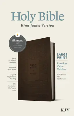 KJV Large Print Premium Value Thinline Bible, Filament Enabled Edition (Piros betűs, Leatherlike, Dark Brown Tile) - KJV Large Print Premium Value Thinline Bible, Filament Enabled Edition (Red Letter, Leatherlike, Dark Brown Tile)