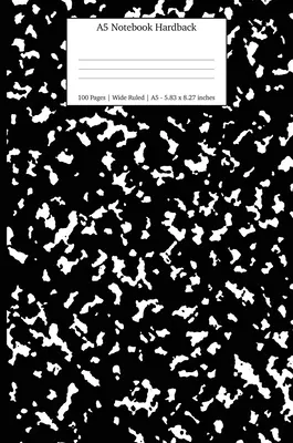 A5 jegyzetfüzet keménykötésű: Fekete márvány széles szabályzós napló - A5 Notebook Hardback: Black Marble Wide Rule Journal