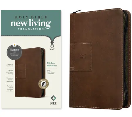 NLT Thinline Reference Zipper Bible, Filament Enabled Edition (Leatherlike, Atlas Rustic Brown, Indexed)