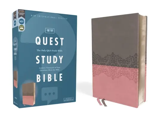 Niv, Quest Study Bible, Leathersoft, Gray/Pink, Comfort Print: The Only Q and A Study Bible